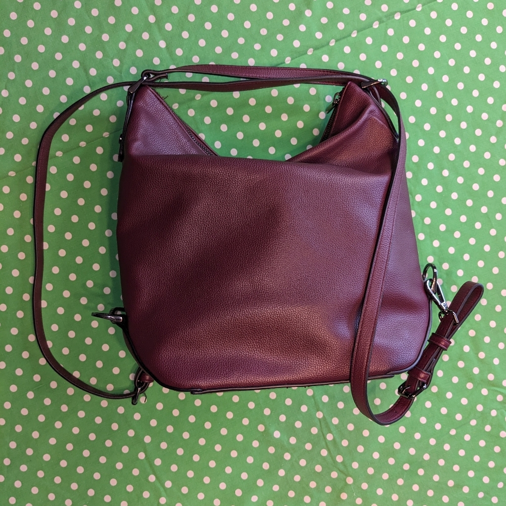 AND convertible 2 in 1 shoulder satchel backpack maroon/burgundy
